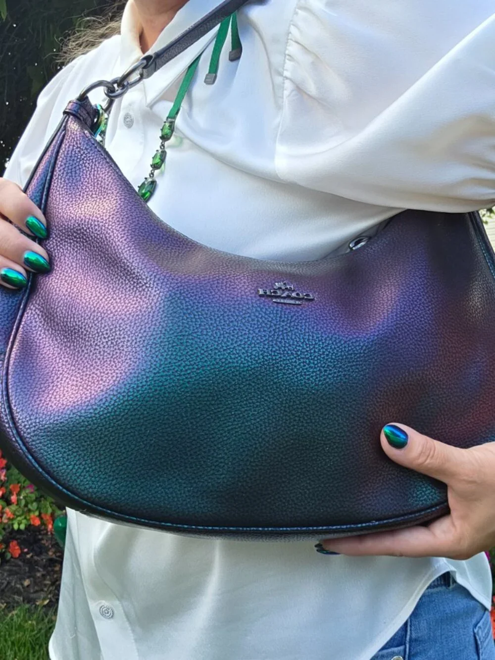 COACH HOLOGRAM EAST WEST HARLEY HOBO HANDBAG MULTI BLACK Style# F24352